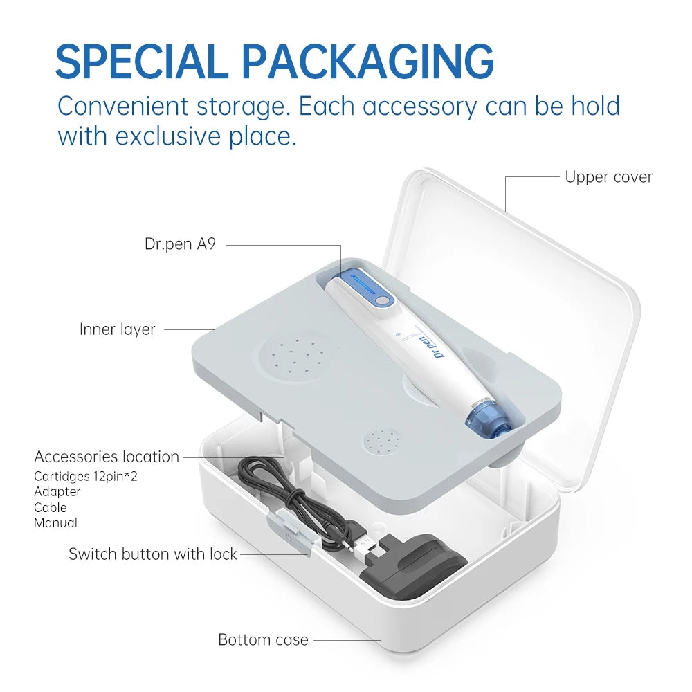 Dr.pen A9-W Wireless professional Microneedling Pen MTS Machine With 30pcs Needle Cartridges for Skin Care & Hair Beard Growth