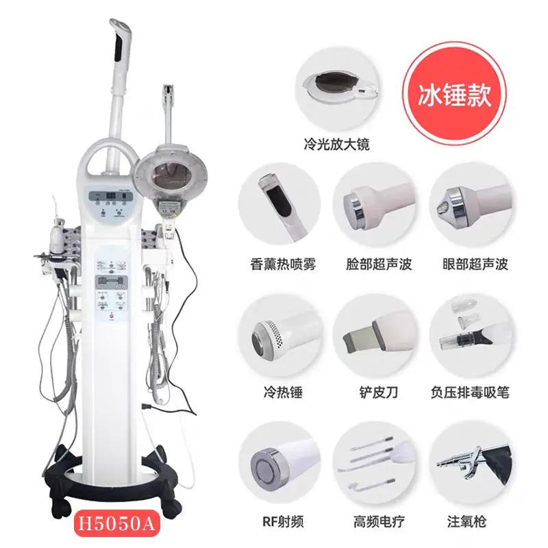 Top Beauty Products 10 in 1 Multifunctional Facial Beauty Machine Vacuum Facial Cleansing LED Magnifying Lamp Hot Steamer