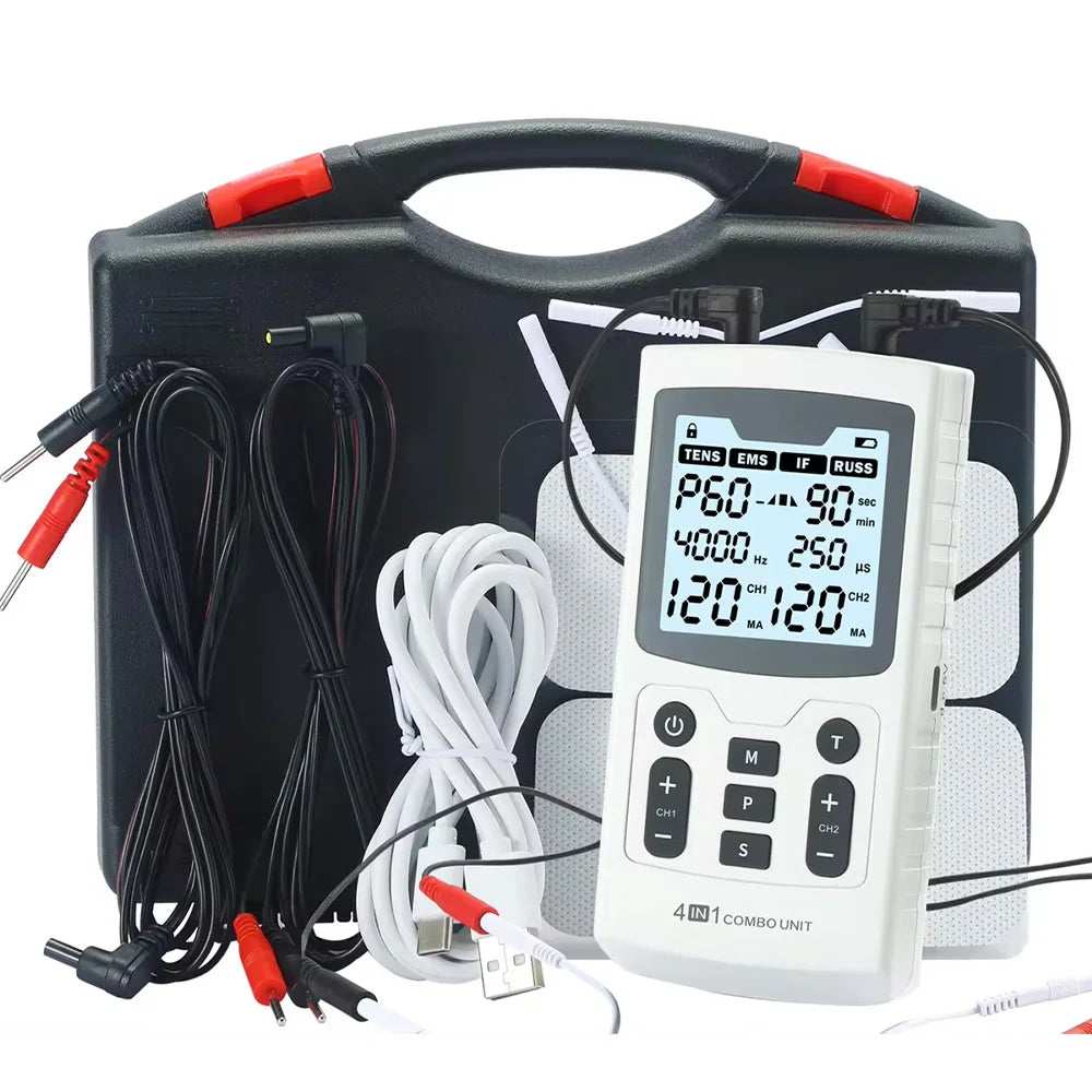4 In 1 Electric Muscle Stimulator Interferential High-Frequency Physiotherapy Device EMS IFT RUSS TENS Pulse Electrostimulator