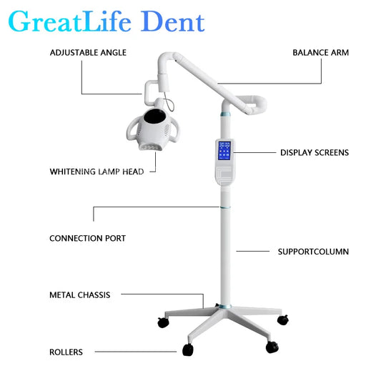 GreatLife 60W 10 Leds Dental Touch Display Screen Teeth Whitening Machine 3 Colors Moveable Bleaching Lamp Floor Standing Wheels