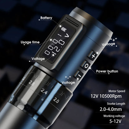 Ambition MARS-U Professional Wireless Tattoo Machine Pen Adjustable Stroke 2.2-4.2mm Cartridge 1800mAh Coreless Motor Tattoo Art