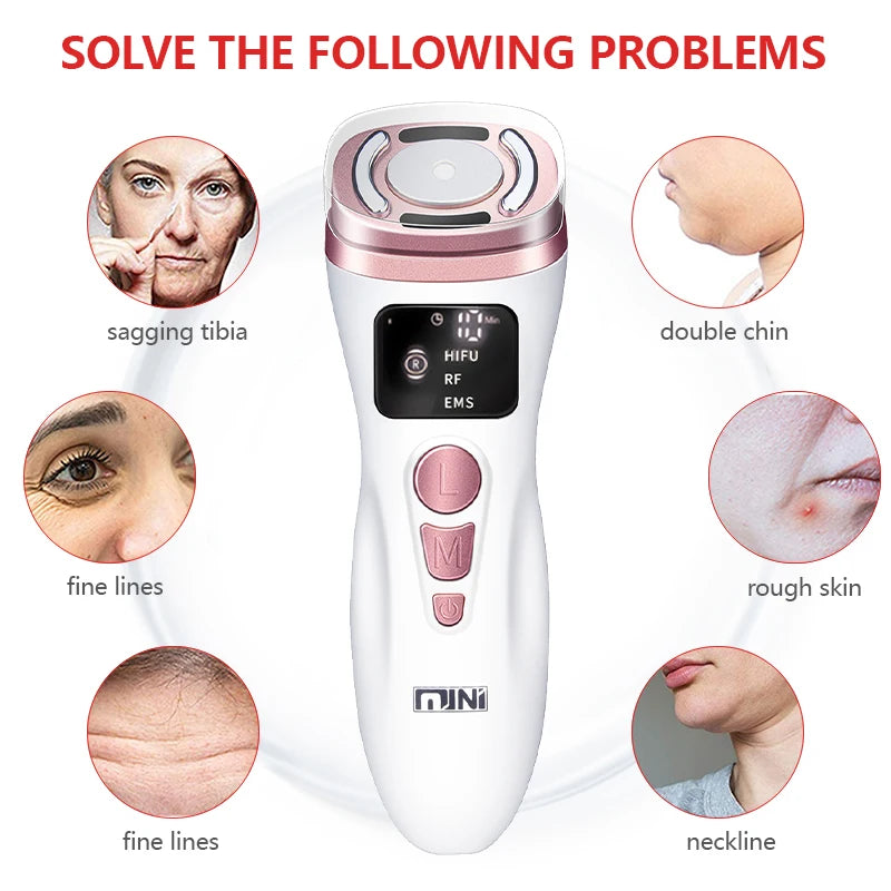 New Mini HIFU Radio Frequency Ultrasonic Machine EMS Micro Current Facial Beauty Instrument Firming Skin Care Anti-Wrinkle Tool