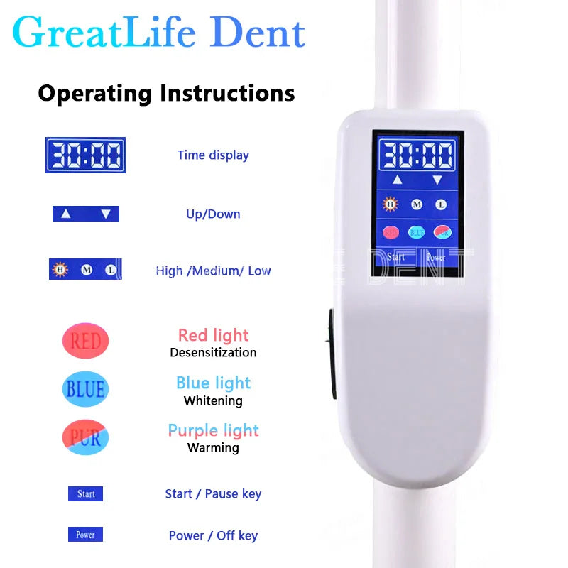 GreatLife 60W 10 Leds Dental Touch Display Screen Teeth Whitening Machine 3 Colors Moveable Bleaching Lamp Floor Standing Wheels