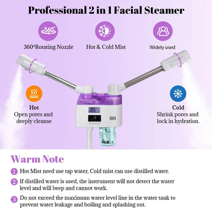 2 in 1 Ozone Facial Nano Hot Cold Steamer Warm Mist Ion Steaner Face Deep Cleaning 10s Spray Vaporizer Salon Home Spa Sprayer