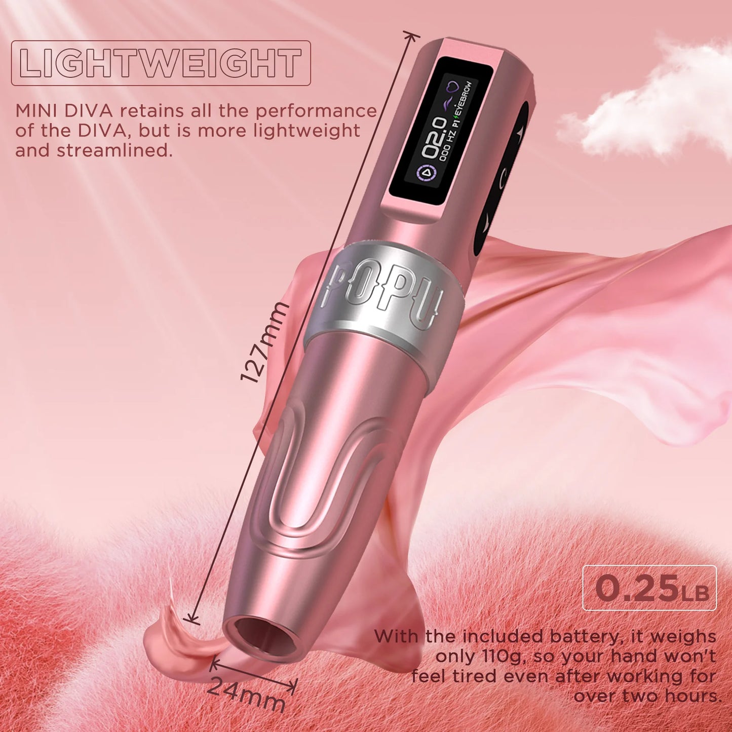 POPU MINI DIVA Permanent Makeup Wireless Battery Tattoo Pen Machine for PMU & SMP OLED Digital Display Power Pack