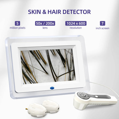 7 inch HD Display Professional Skin Analyzer 50X/200X Skin Magnifier Pore Microscope Face Tester Hair Follicle Scalp Detector
