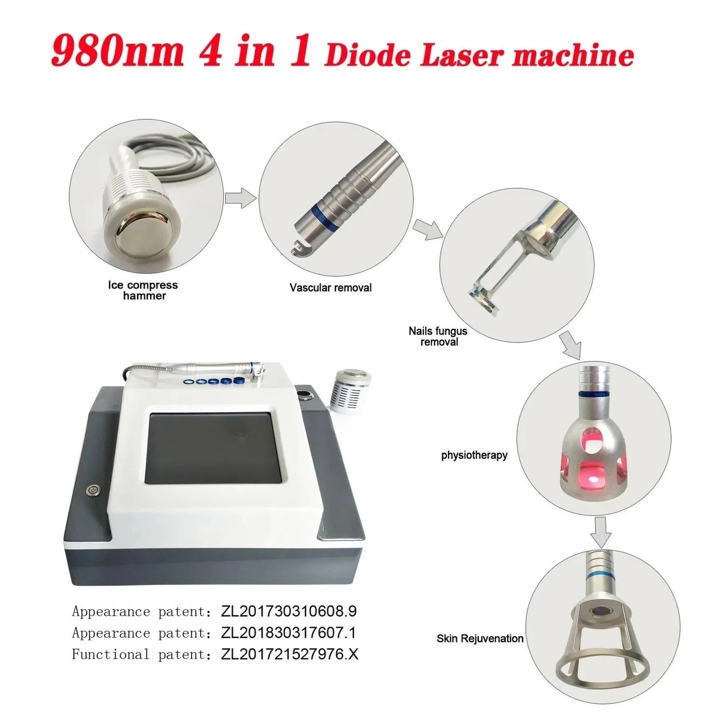 980nm Diode Laser Machine for Skin Fungal Infection Image Vascular Vein Removal Nail Fungus Removal Device