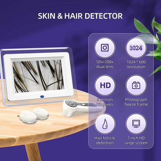 7 inch HD Display Professional Skin Analyzer 50X/200X Skin Magnifier Pore Microscope Face Tester Hair Follicle Scalp Detector