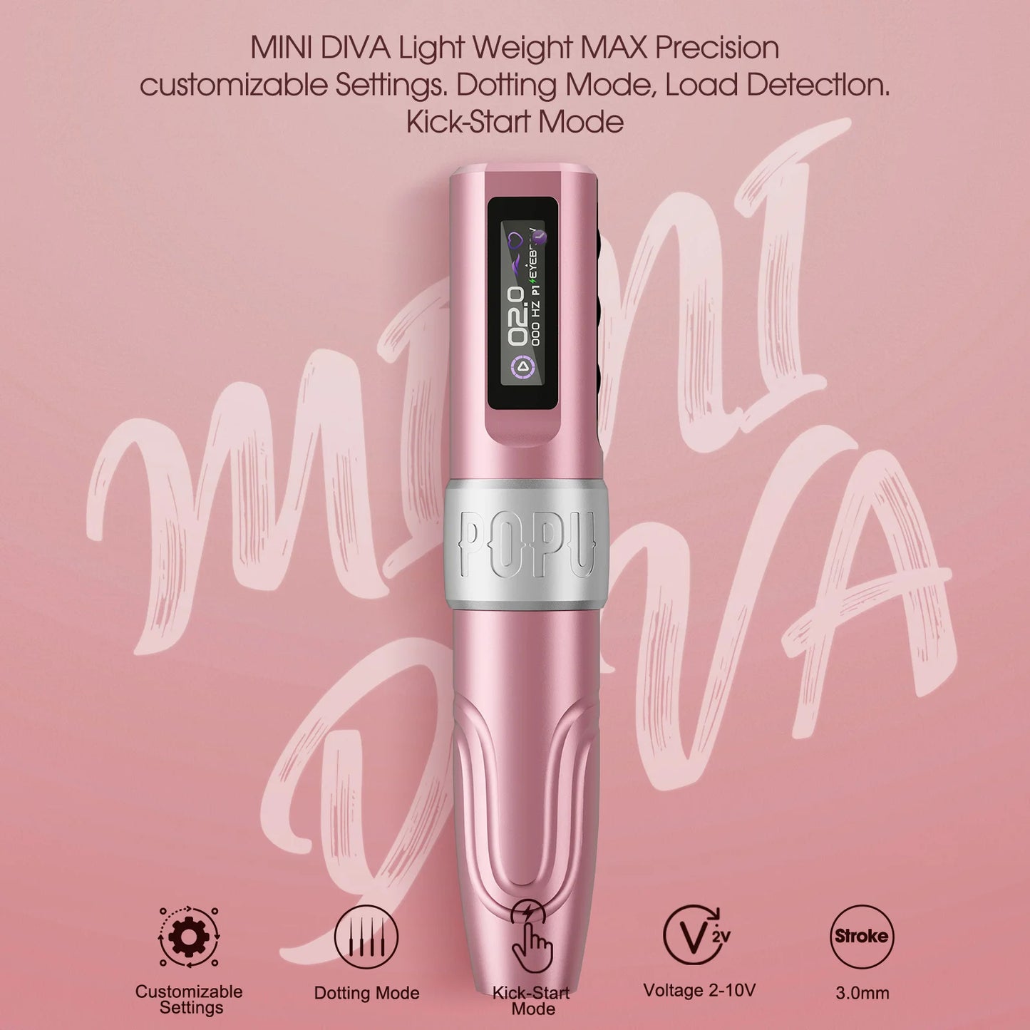 POPU MINI DIVA Permanent Makeup Wireless Battery Tattoo Pen Machine for PMU & SMP OLED Digital Display Power Pack