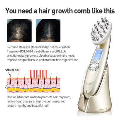 EMS Electric Laser Hair Growth Comb Infrared RF Vibration Massager Microcurrent Hair Care Loss Treatment Hair Regrowth