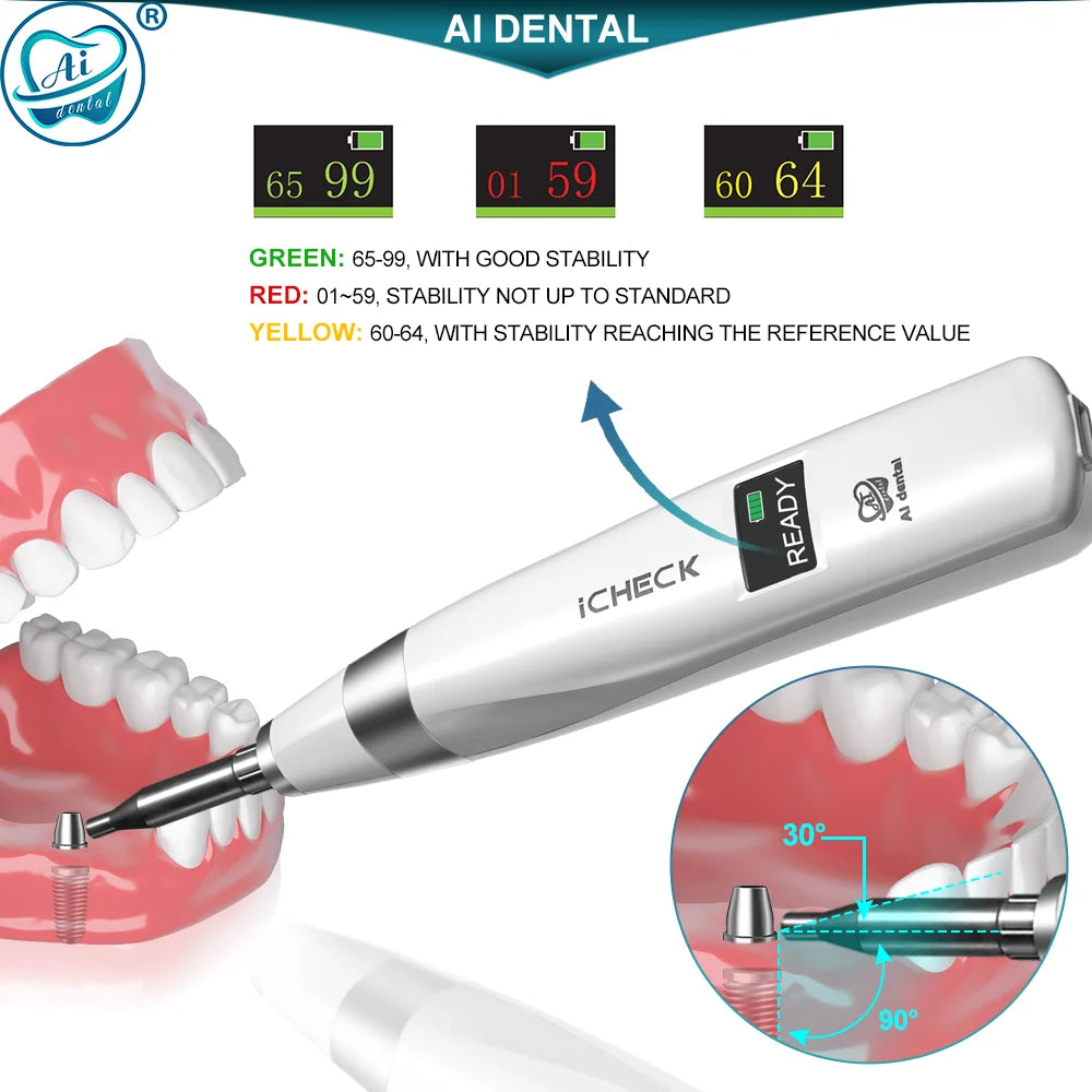 AI-ICHECK Dental Implant Stability Meter IST Test Measuring Device 0°~30° Upward Smart Tapping Strength 1.0N To 1.3N