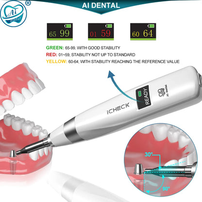 AI-ICHECK Dental Implant Stability Meter IST Test Measuring Device 0°~30° Upward Smart Tapping Strength 1.0N To 1.3N
