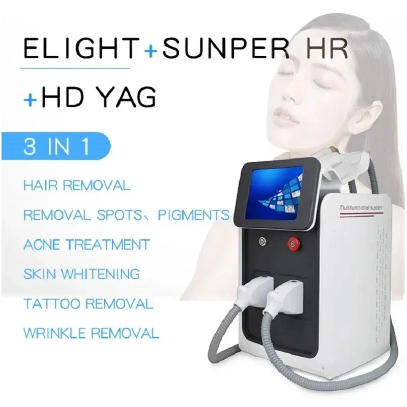 Three in One Semiconductor Laser OPT IPL Hair Removal Machine Portable ND Yag Laser Tattoo Removal Professional Beauty Laser Equ