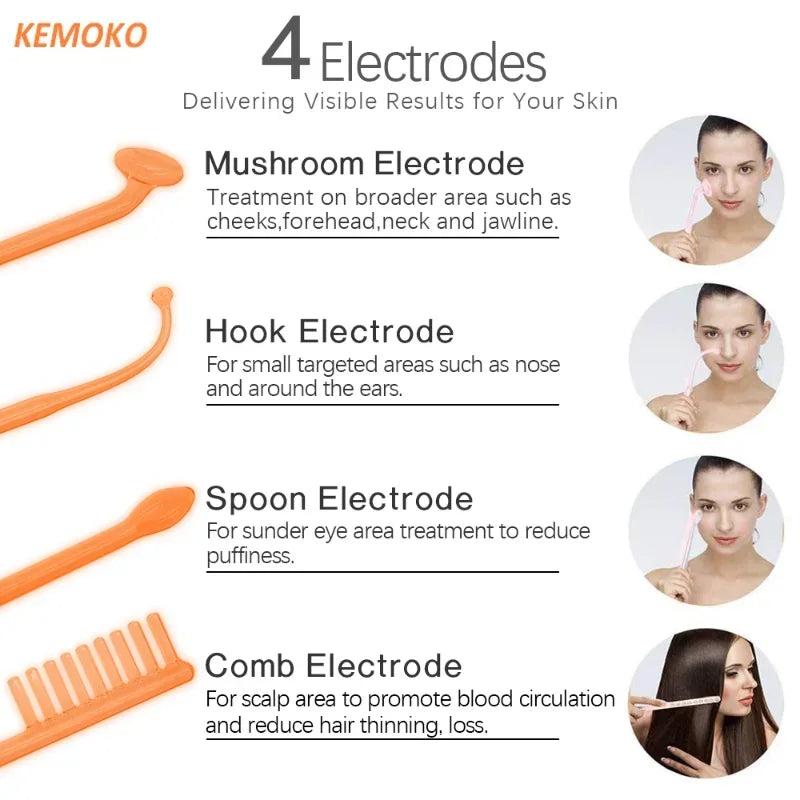 High Frequency Electrode Wand With 4 PCS Neon Electrotherapy Glass Tube Acne Spot Facial Skin Care Spa Violet Ray Wand Face Lift