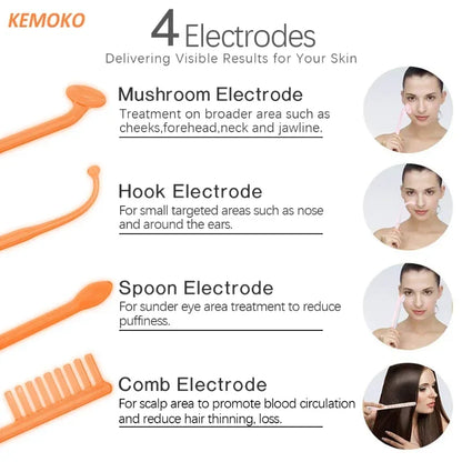 High Frequency Electrode Wand With 4 PCS Neon Electrotherapy Glass Tube Acne Spot Facial Skin Care Spa Violet Ray Wand Face Lift