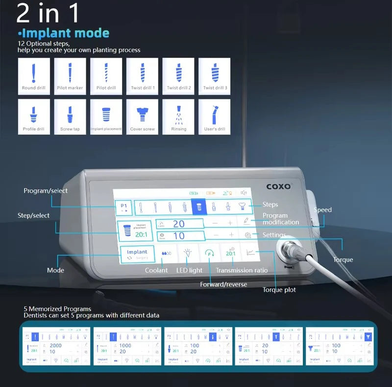 Dental Implant Motor Brushless Surgical Implant System Touch Screen with 20:1 and 1:4.2  Fiber Optic Contra Angle Dentist tools