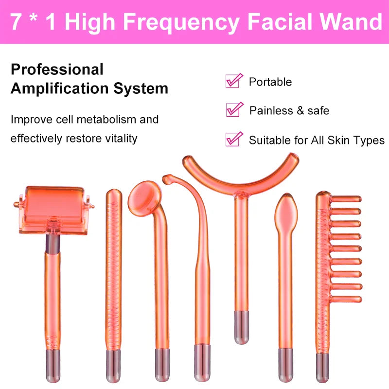 7in1 High Frequency Electrode Wand Machine Skin Tightening Acne Spot Wrinkles Remover Beauty Therapy Facial Care（ No Handle）