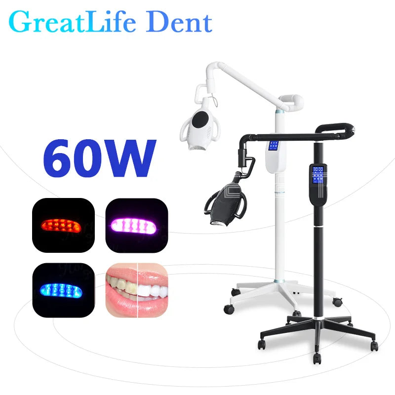 GreatLife 60W 10 Leds Dental Touch Display Screen Teeth Whitening Machine 3 Colors Moveable Bleaching Lamp Floor Standing Wheels
