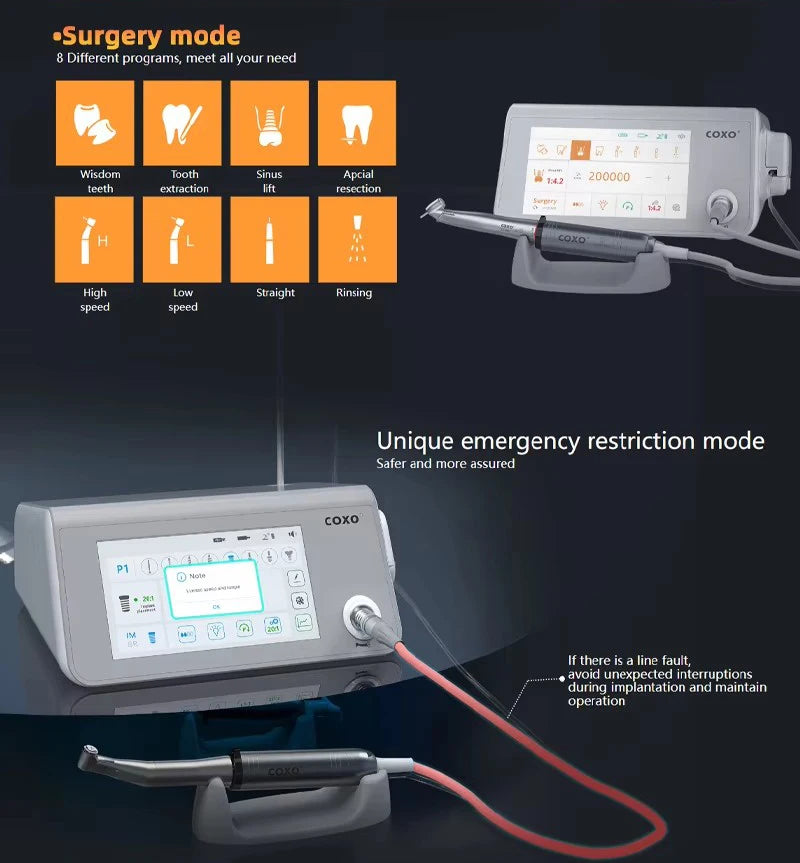 Dental Implant Motor Brushless Surgical Implant System Touch Screen with 20:1 and 1:4.2  Fiber Optic Contra Angle Dentist tools