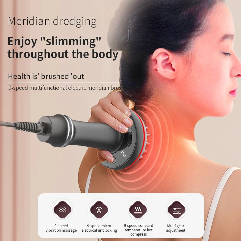 Electric Meridian Brush Gua Sha Body Massager Vibrate Microcurrent Hot Compress Scraping Lymphatic Drainage Machine Fat Burner