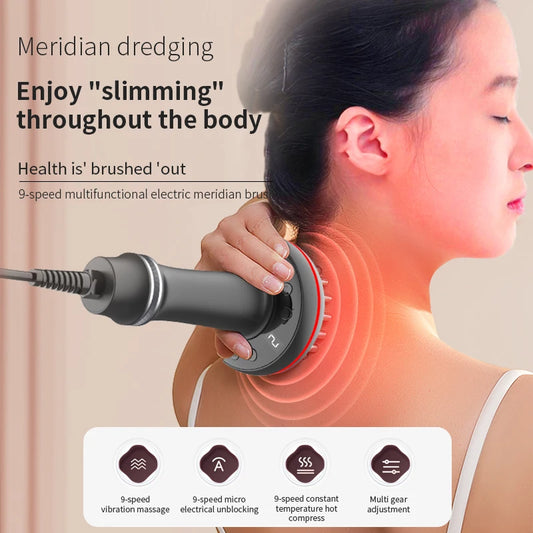 Electric Meridian Brush Gua Sha Body Massager Vibrate Microcurrent Hot Compress Scraping Lymphatic Drainage Machine Fat Burner