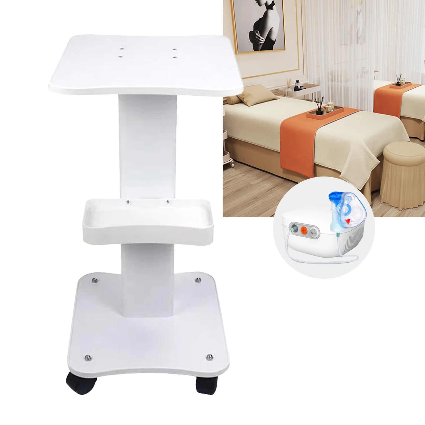 Beauty Equipment Salon Table Trolley Stand Beauty Rolling Cart Wheel Holder Spa Max Load 40Kg 360°Rotatable