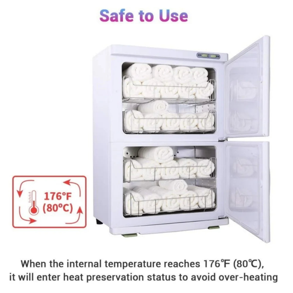 46L Professional Dual Cabinet Towel Tool Warmer Cabinet UV Sterilizer Temperature Control for Massage Shop Hotel Beauty Salon