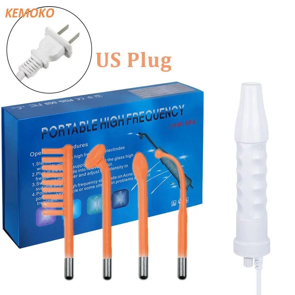 High Frequency Electrode Wand With 4 PCS Neon Electrotherapy Glass Tube Acne Spot Facial Skin Care Spa Violet Ray Wand Face Lift