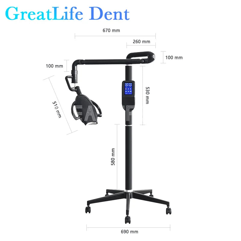 GreatLife 60W 10 Leds Dental Touch Display Screen Teeth Whitening Machine 3 Colors Moveable Bleaching Lamp Floor Standing Wheels