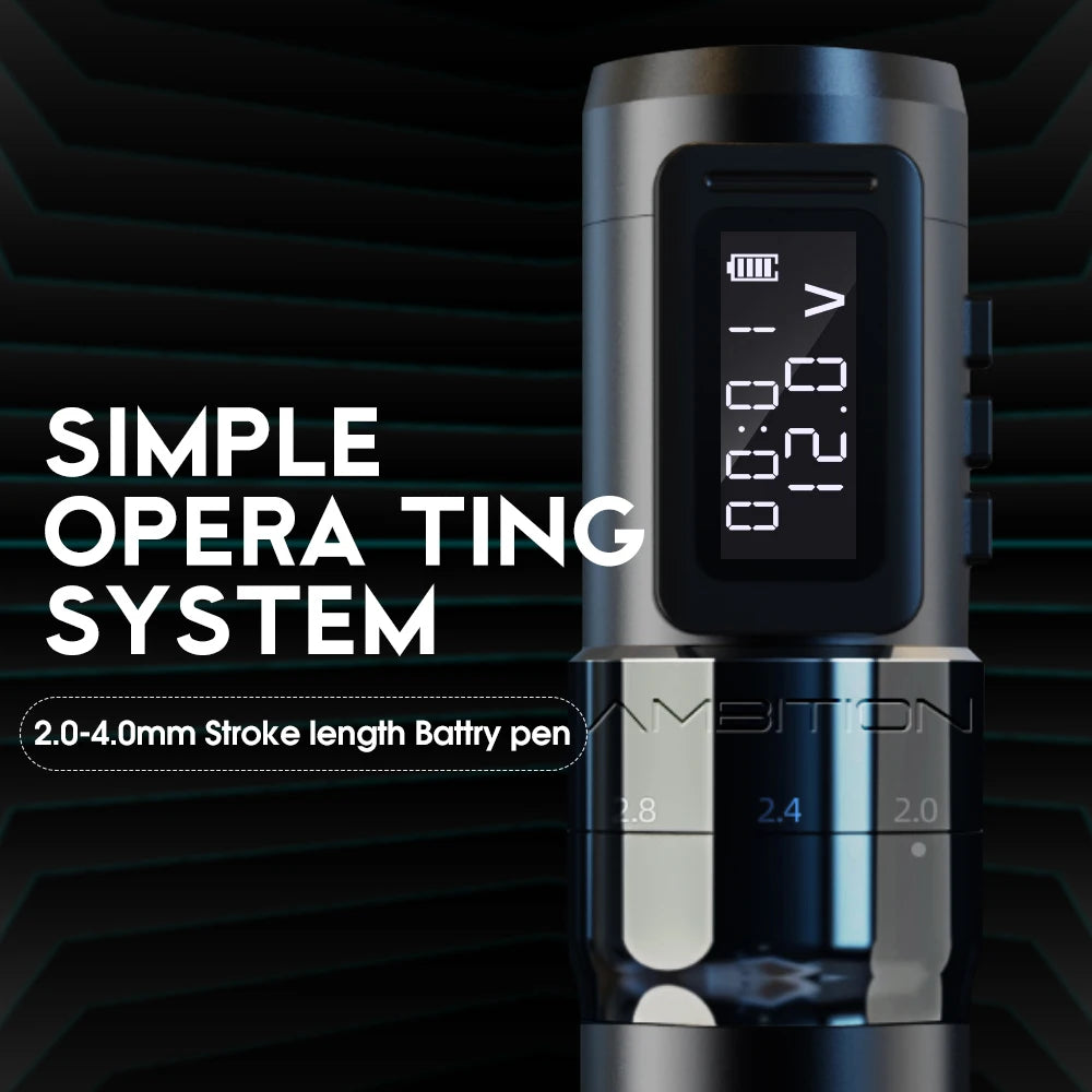 Ambition MARS-U Professional Wireless Tattoo Machine Pen Adjustable Stroke 2.2-4.2mm Cartridge 1800mAh Coreless Motor Tattoo Art